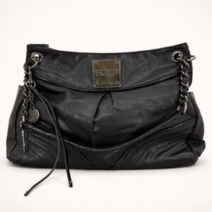 Y2K Fox Racing Womens Shoulder Bag Black Faux Leather Chain Strap Goth Moto Tuff